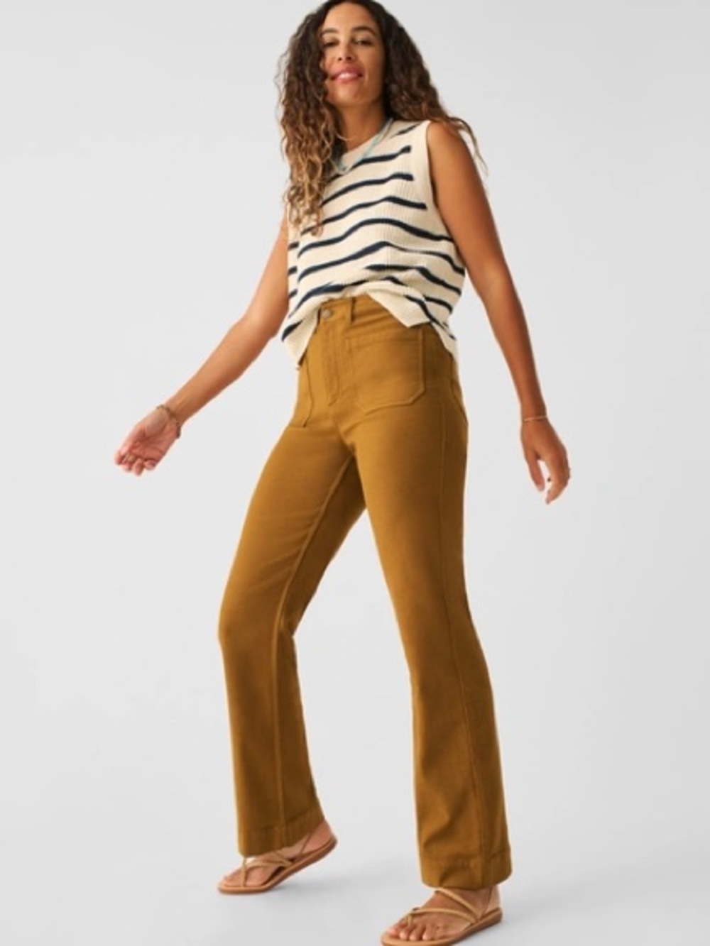 FAHERTY soft stretch flared pants / mustard high waist casual trousers / 27